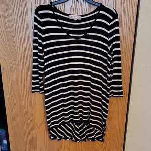 Pink Republic 3/4 Sleeve Navy And White Stripe V Neck Blouse Sz L